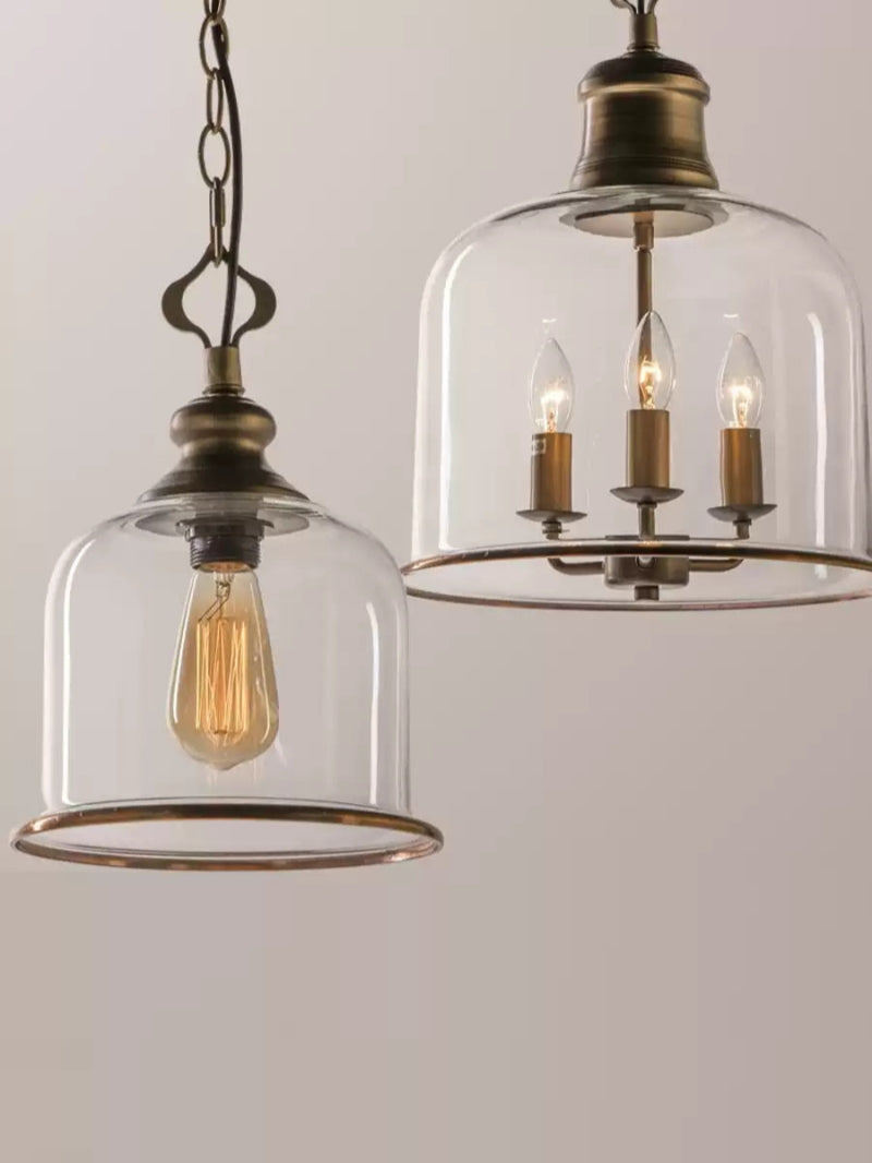 American Vintage Aged Clear Bell Glass Pendant Light