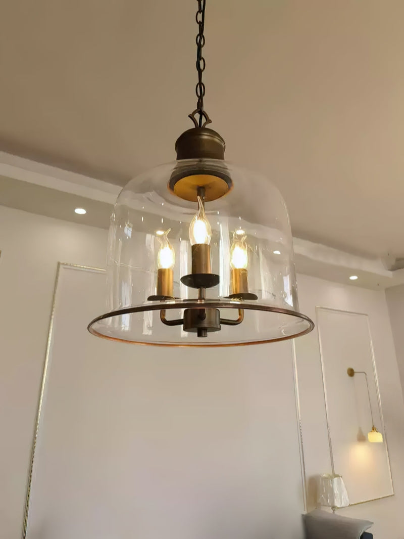 American Vintage Aged Clear Bell Glass Pendant Light