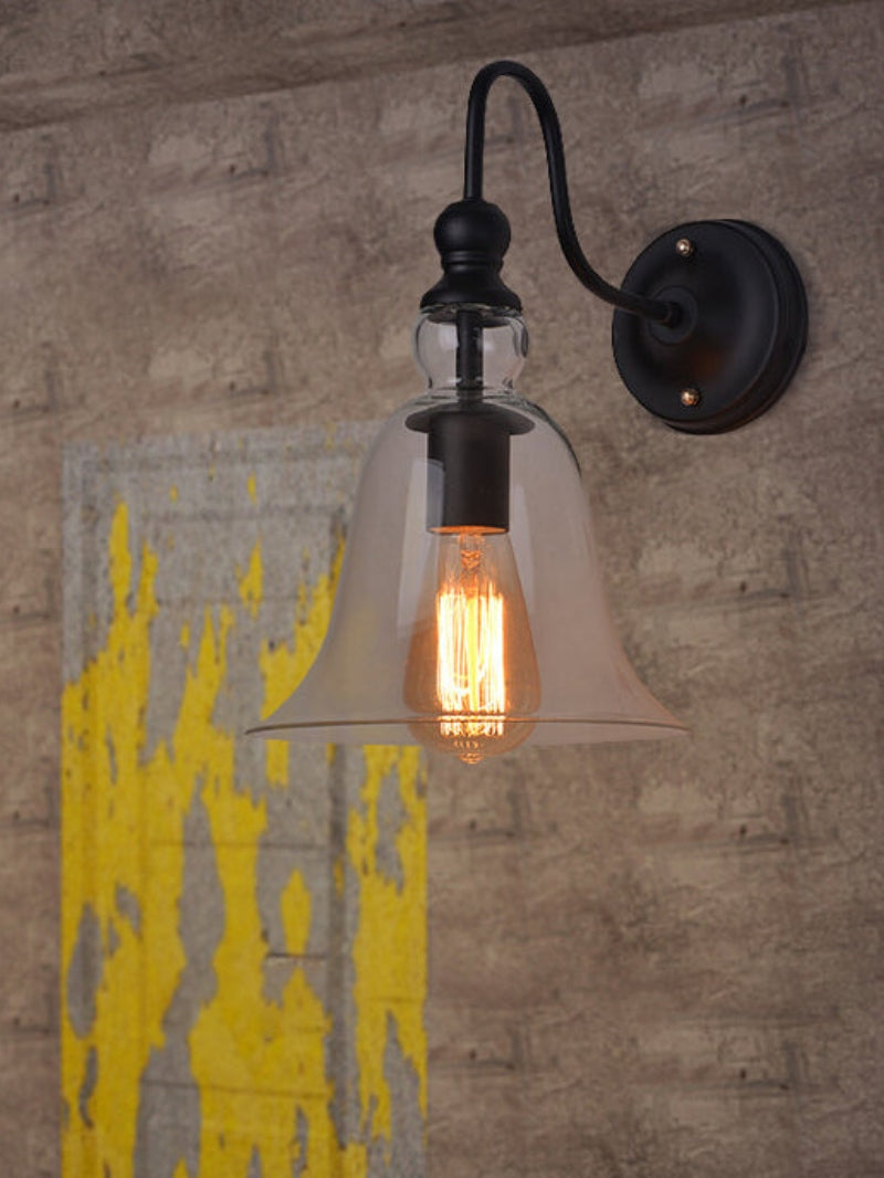 Modern Industrial Style Clock Clear Glass Wall Sconce