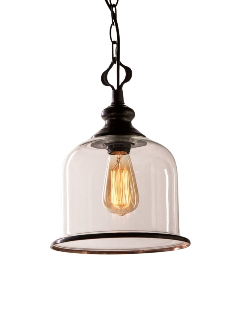 American Vintage Aged Clear Bell Glass Pendant Light