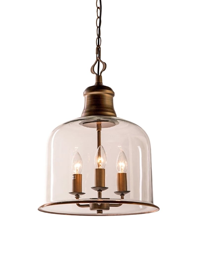 American Vintage Aged Clear Bell Glass Pendant Light