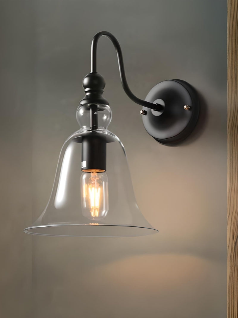 Modern Industrial Style Clock Clear Glass Wall Sconce