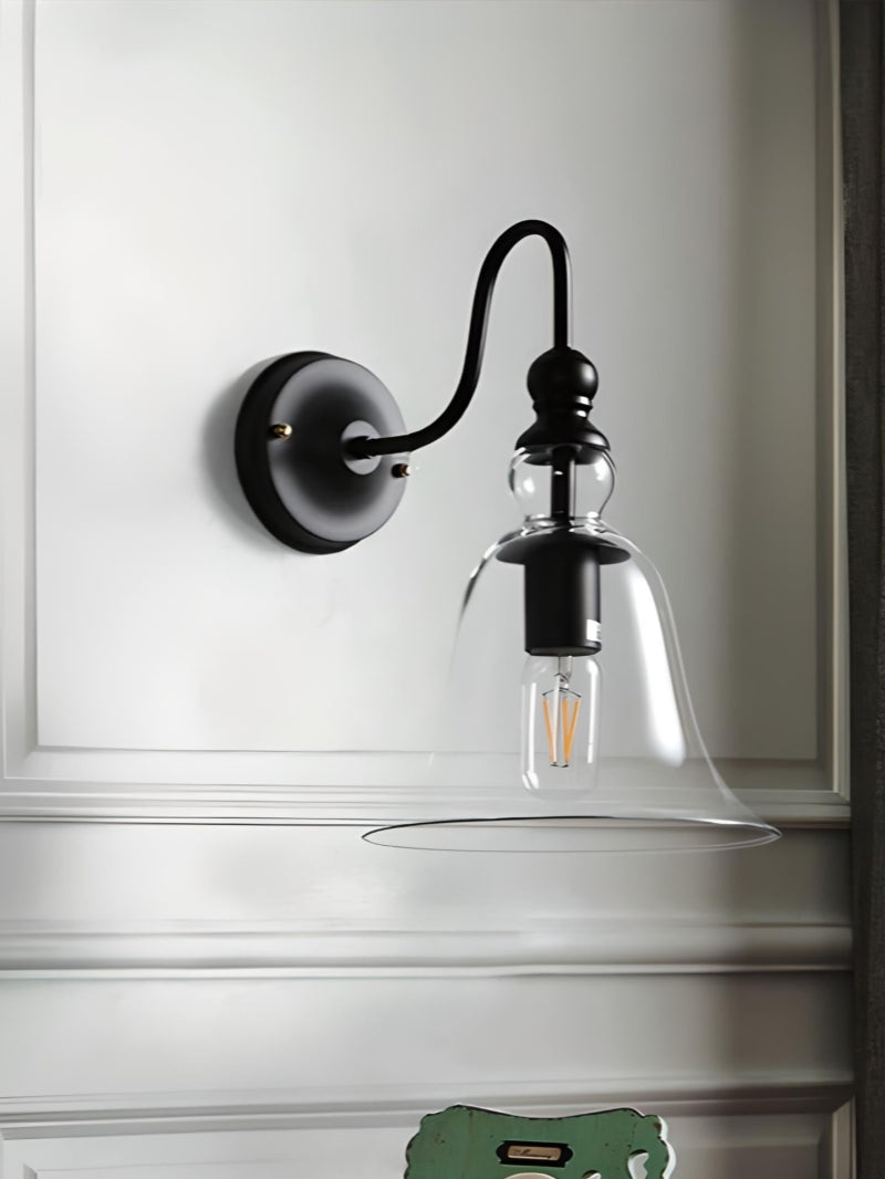 Modern Industrial Style Clock Clear Glass Wall Sconce