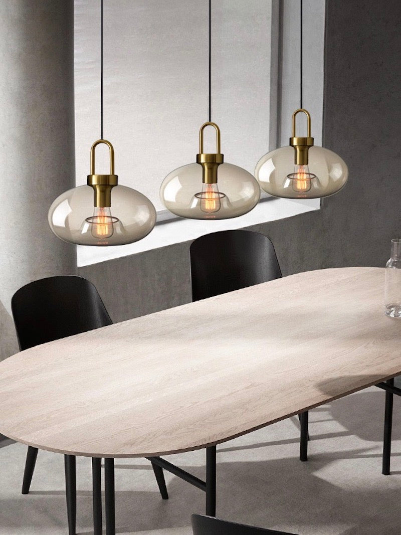 Modern Brass Cognac Glass Single Pendant Light