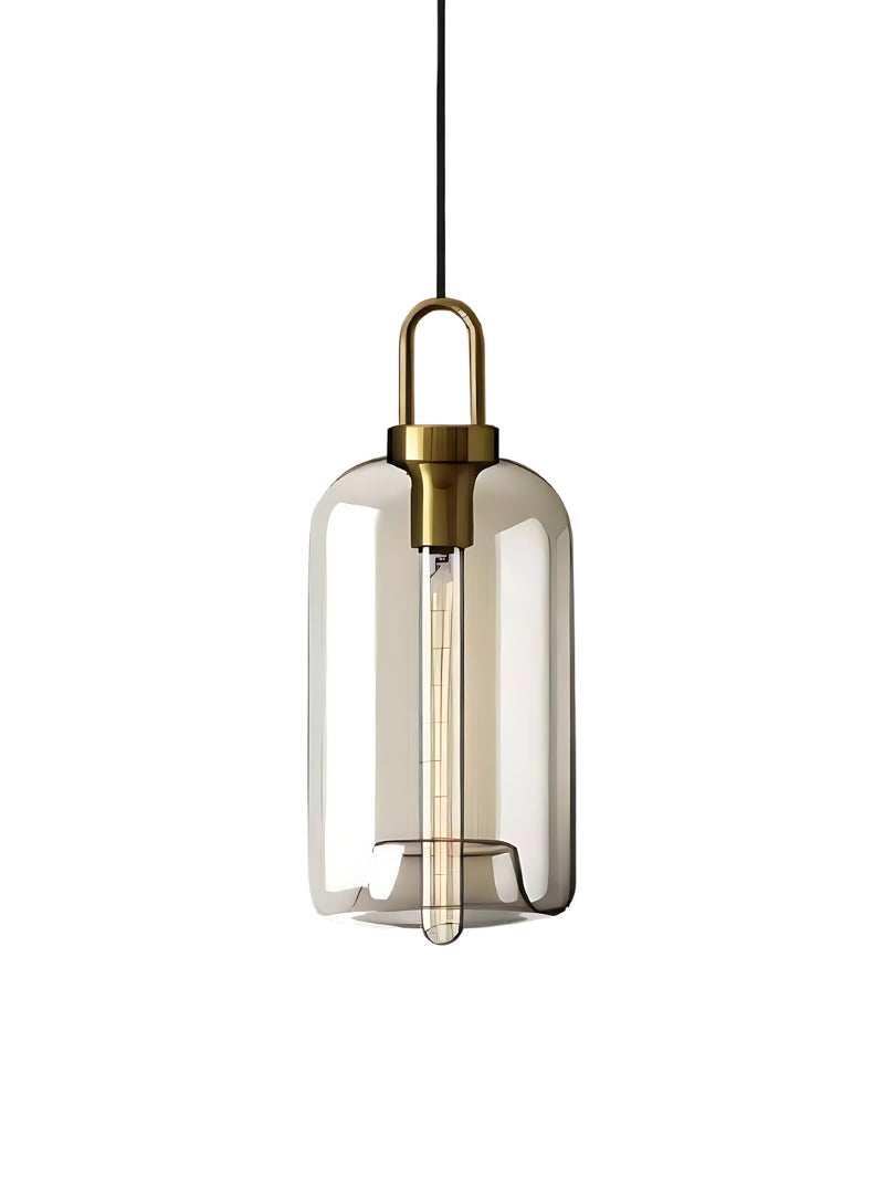 Modern Brass Cognac Glass Single Pendant Light