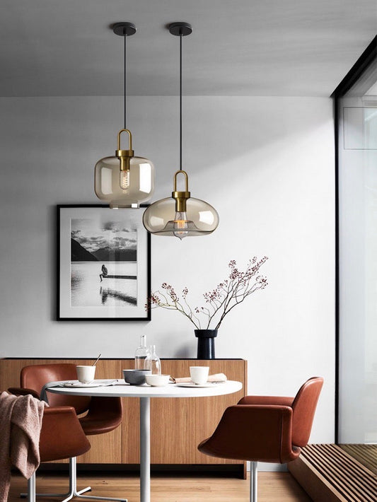 Modern Brass Cognac Glass Single Pendant Light