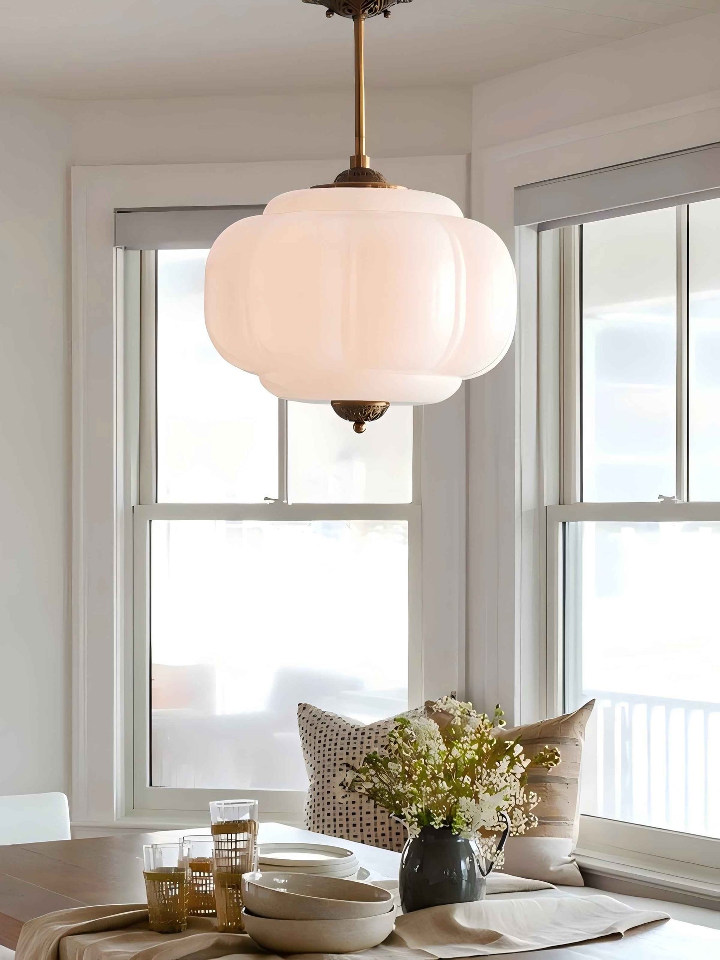 Pumpkin Vintage Glass Semi-Flush Mount Pendant Light