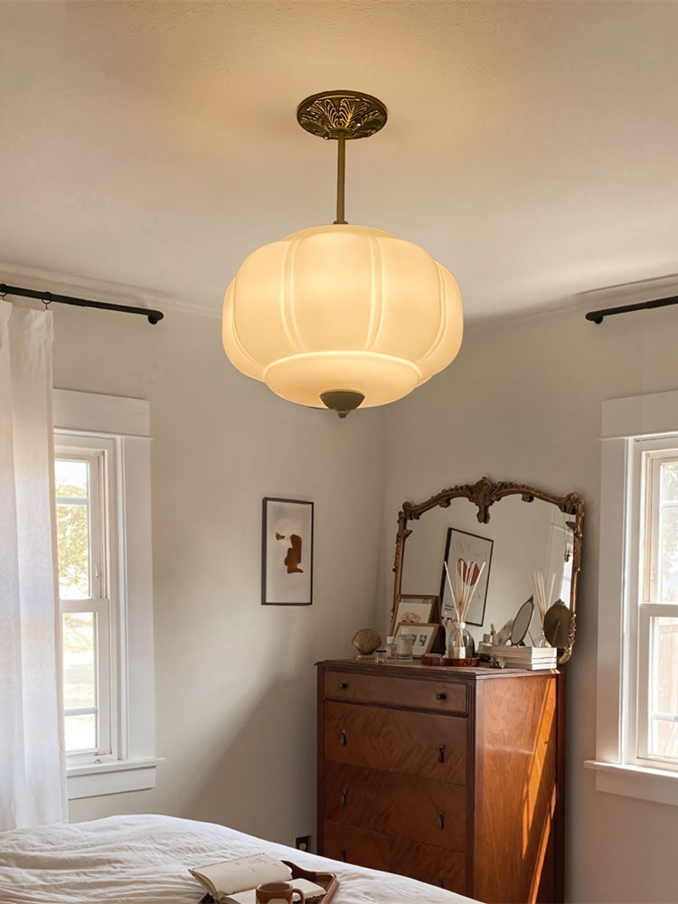 Pumpkin Vintage Glass Semi-Flush Mount Pendant Light