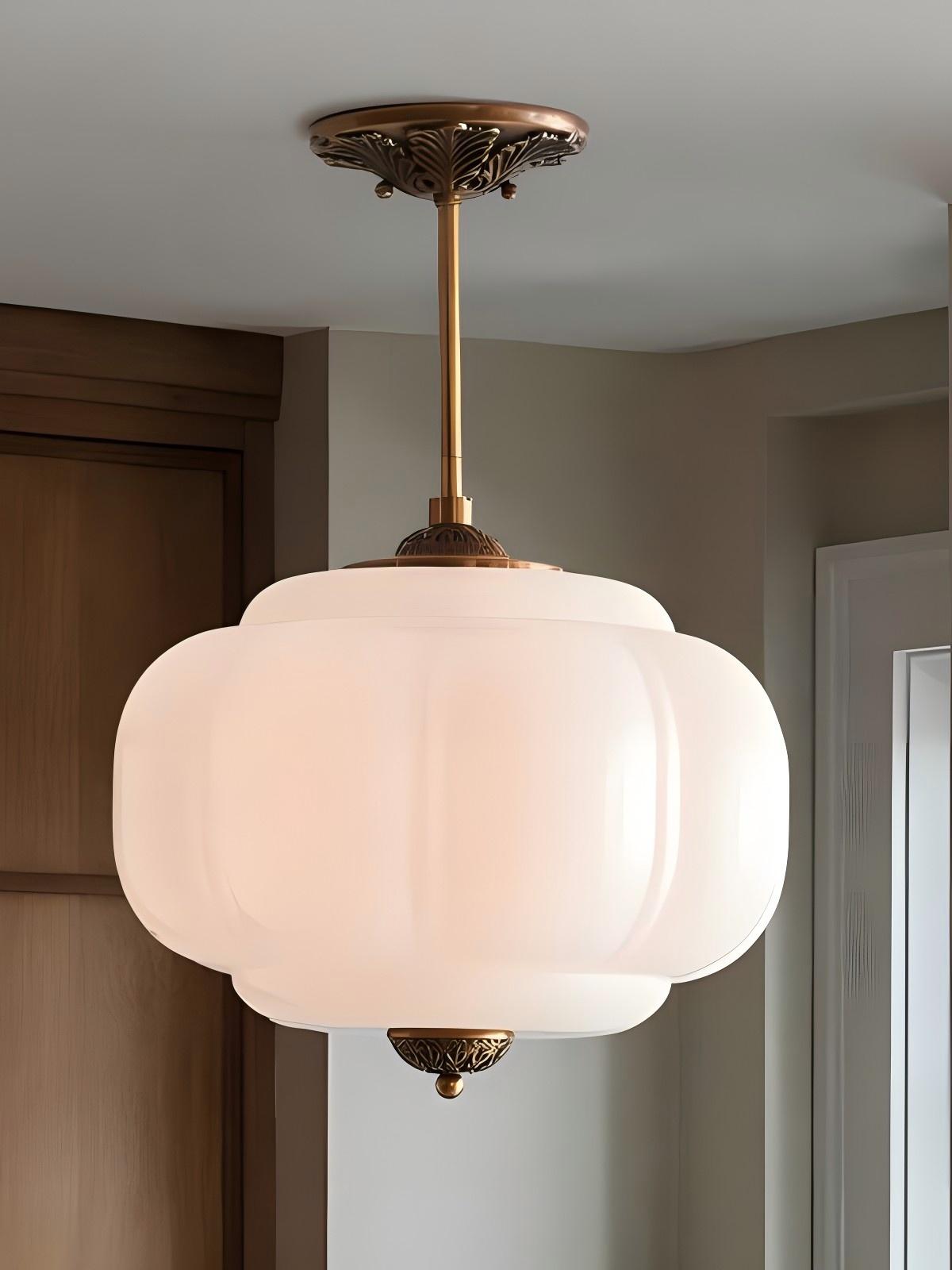 Pumpkin Vintage Glass Semi-Flush Mount Pendant Light