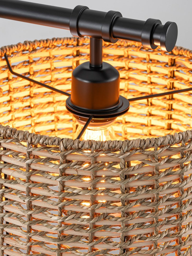 3 Light Rustic Drum Hand Woven Rattan Pendant Light