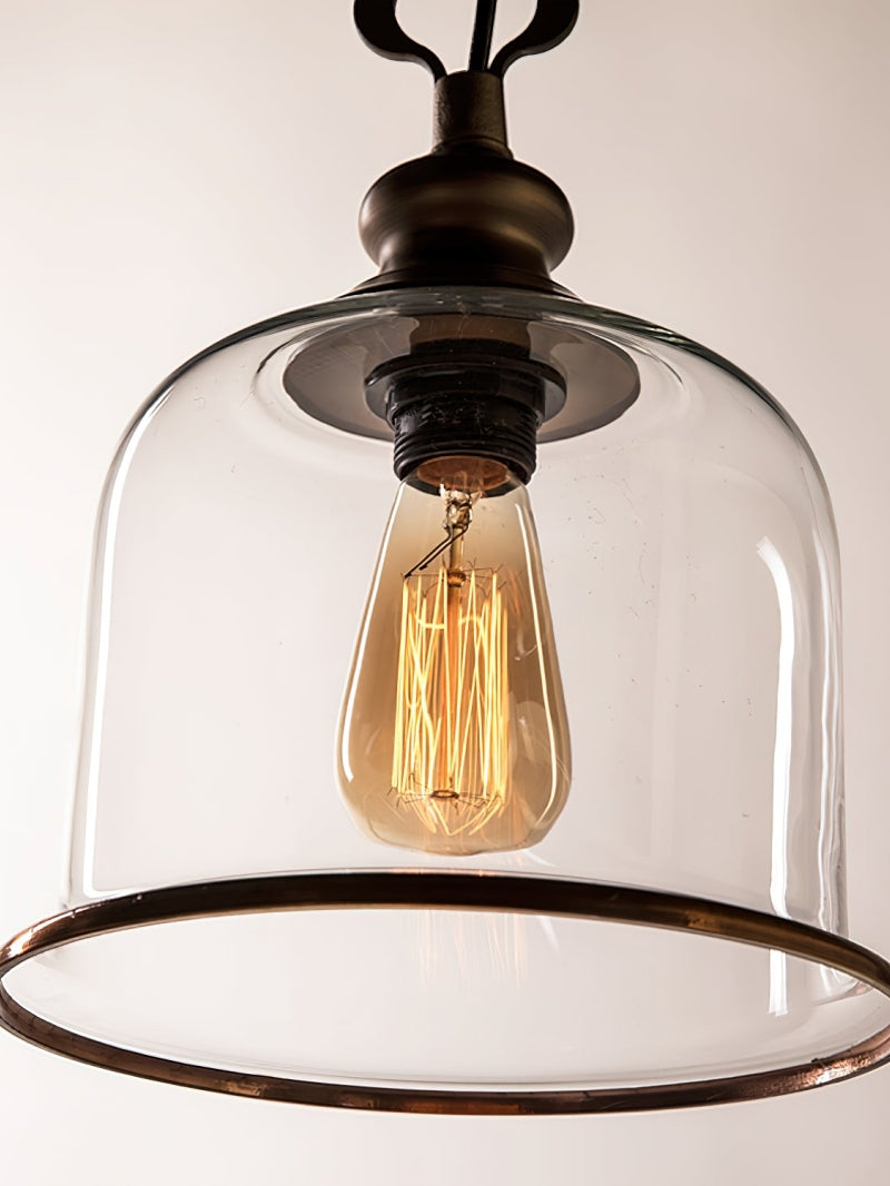 American Vintage Aged Clear Bell Glass Pendant Light